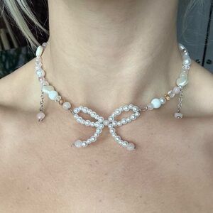 Custom Made Coquette Pearl Bow Beaded Necklace